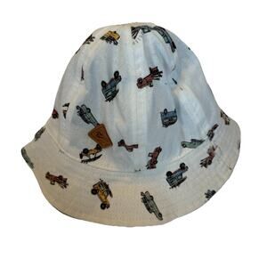 Dozer Baby Bucket Hat NWOT Size 12-24 Months Vehicles Cars Trucks Linen Blend